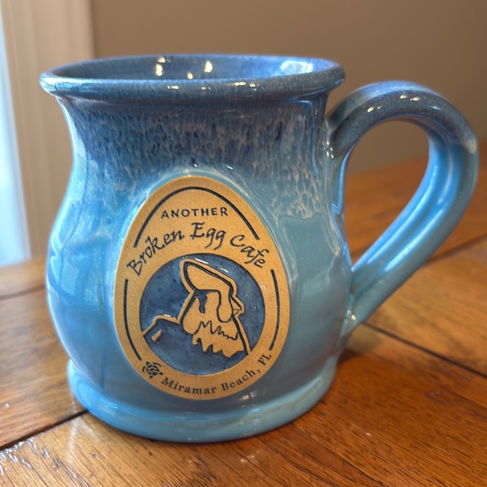 Deneen Pottery Another Broken Egg Cafe Mug Cup Miramar Beach, FL 2015 Teal/Blue